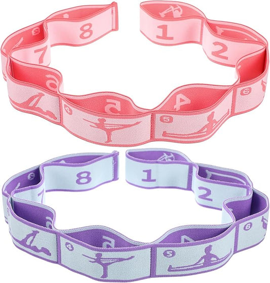 2 Pcs Yoga Stretching Strap Elastic Strap with Loops for Physical Multi-Loops Adjustable Exercise Bands Therapy Dance Yoga Pilates Gymnastics Flexible Pilates Stretch Band for Women Men-FlexoryFit