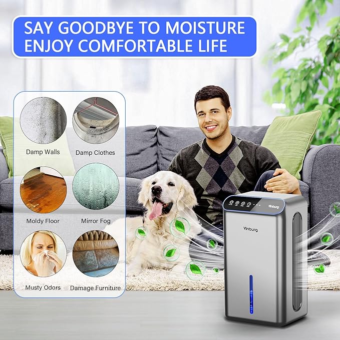 Dehumidifiers for Home (85 OZ Water Tank, 800 sq.ft) Quiet Small Dehumidifier for Basement Bedroom Bathroom with Drain Hose, 3 Gear Timer, Sleep Mode, Auto Shut Off, 7 Color Ambient Light