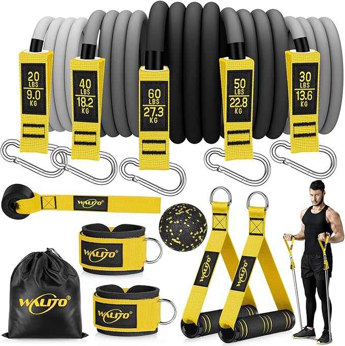 WALITO Resistance Bands Set - Exercise Bands with Handles, Door Anchor, Legs Ankle Straps, for Heavy Resistance Training, Physical Therapy, Muscle Training, Yoga, Home Workouts-FlexoryFit