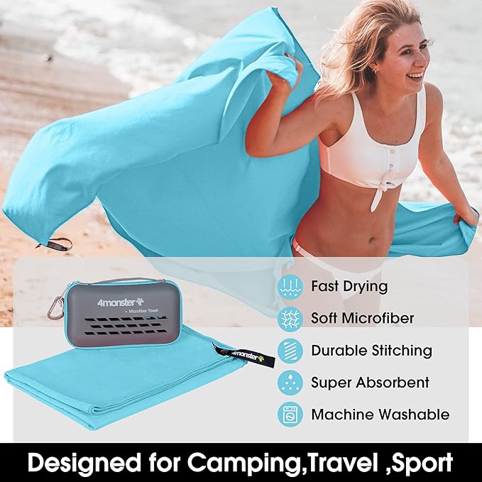 4Monster Camping Towels Super Absorbent, Fast Drying Microfiber Travel Towel, Quick Dry Ultra Soft Compact Gym Towel for Swimming Beach Hiking Yoga Travel Sports Backpack (47.00" x 23.60", Lake-green)-FlexoryFit