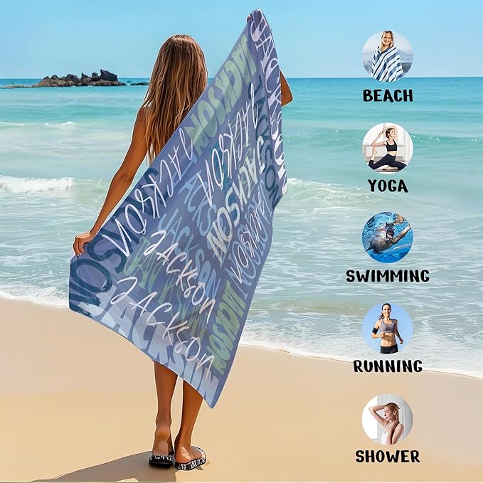 JML Personalized Beach Towel with Name, Custom Beach Towel with Name, Customized Microfiber Pool Towel, Quick Dry & Absorbent Swim Towel for Adult,Anniversary, Birthday, Summer Holiday,Vacation-FlexoryFit