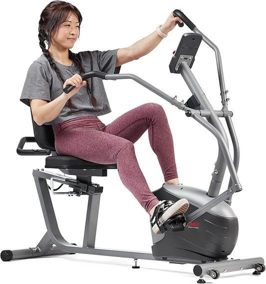 Sunny Health & Fitness Smart Recumbent Bike, Full-Body Home Training with Arm/Leg Exercisers, Indoor Cycling Workout Machine Plus Adjustable Seat & Bulit-in Pulse Sensors, Free SunnyFit App Connection-FlexoryFit