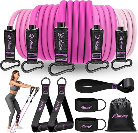 HPYGN Resistance Bands, Exercise Bands with Handles, Fitness Bands, Workout Bands with Door Anchor and Ankle Straps, for Heavy Resistance Training, Physical Therapy, Shape Body, Yoga, Home Workout Set-FlexoryFit