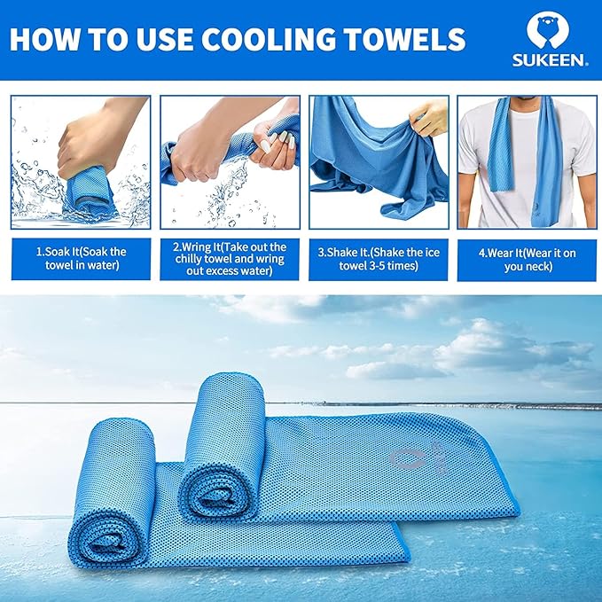 Sukeen 12 Pack Cooling Sports Towel Bulk (40"x12"), Quick-Drying Neck Cooling Wraps, Soft & Breathable Microfiber Ice Towel for Athletes, Sports Fitness Enthusiasts in Gym, Workers in Outdoor Summer-FlexoryFit