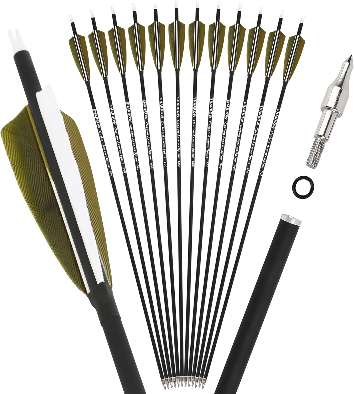 ZSHJGJR 30 Inch Archery Carbon Arrows Hunting Arrows with 4” Turkey Feather Target Practice Arrows Spine 500 for Compound & Recurve &Traditional Bow 6/12pcs