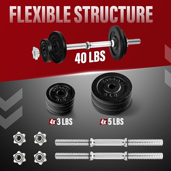 Yes4All Old School Adjustable Dumbbell Set with Weight Plates, Star Lock Collars/Connector, 40lbs to 200lbs Adjustable Weight Plates Set-FlexoryFit