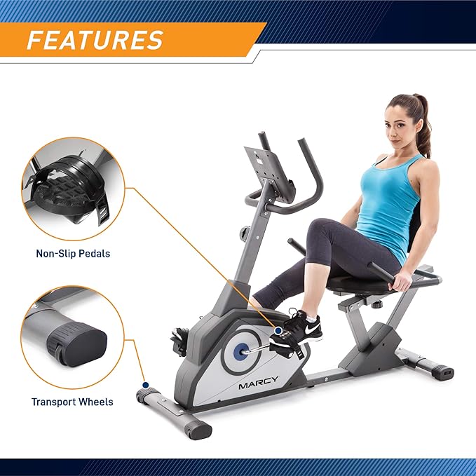 Marcy Magnetic Recumbent Exercise Bike with 8 Resistance Levels-FlexoryFit