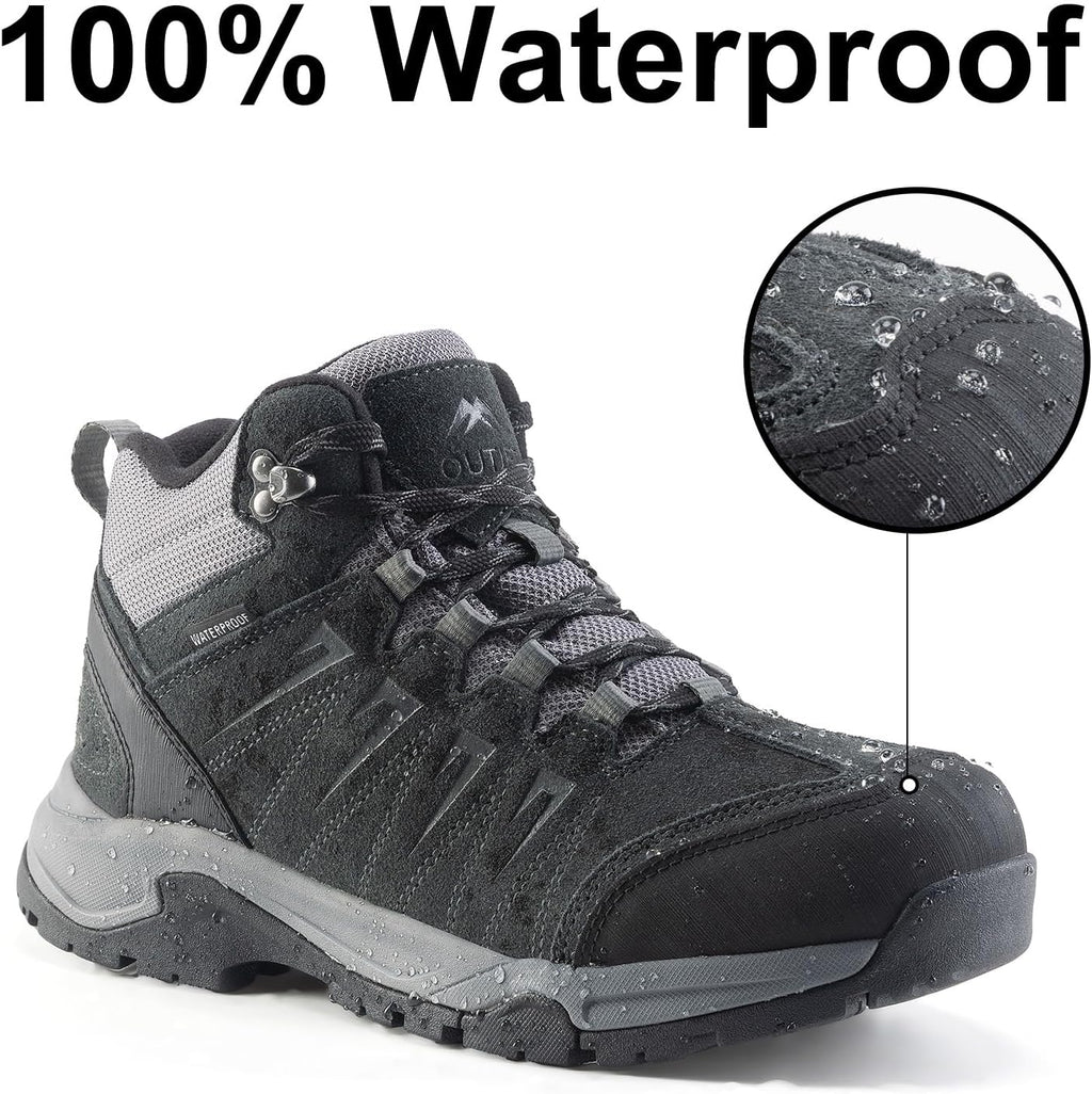 Men's Waterproof Hiking Boots Lightweight Comfortable Leather Mid Ankle Outdoor Trekking Boot