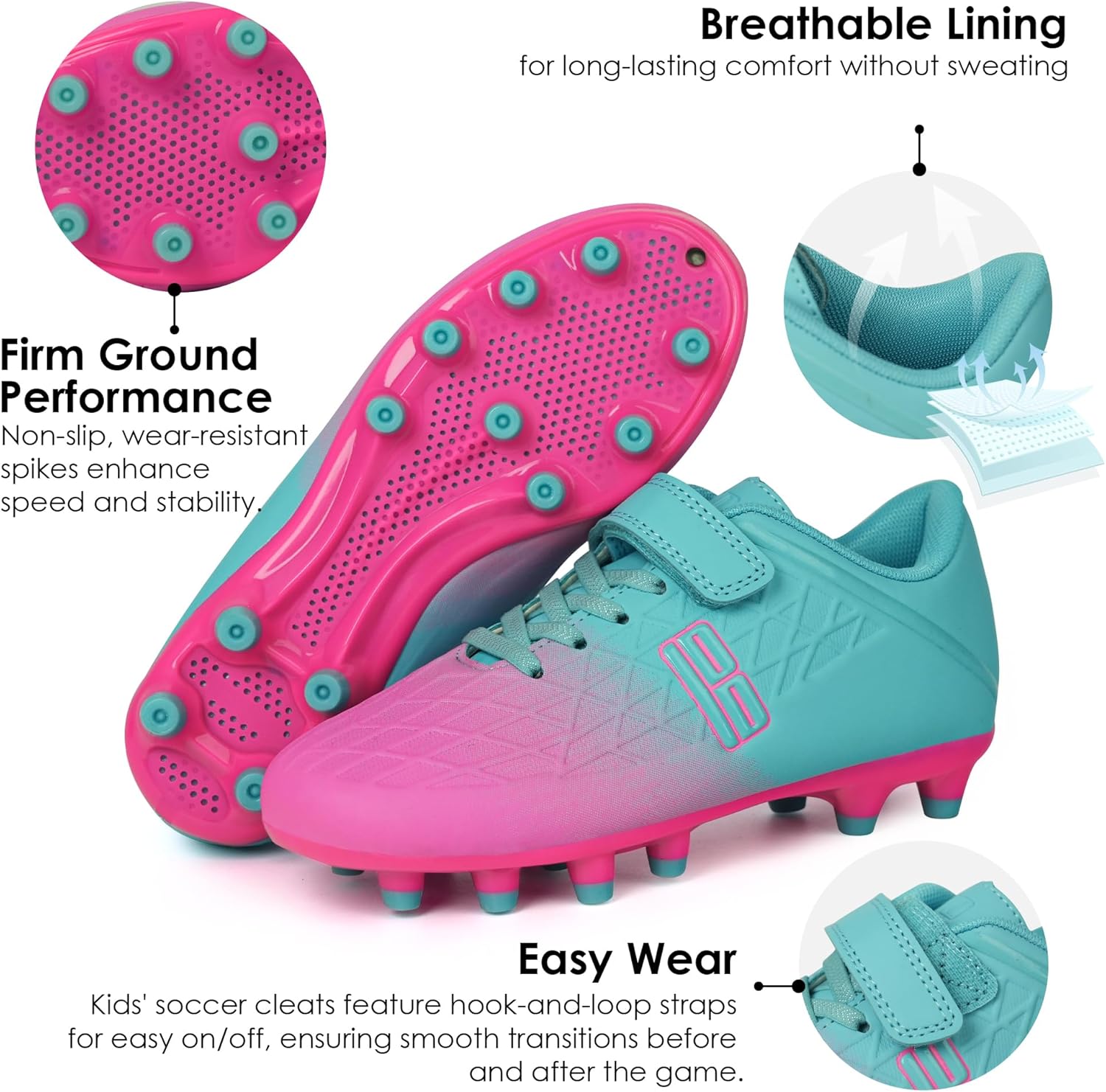 brooman Kids Firm Ground Soccer Cleats Boys Girls Football Cleats with Soccer Socks