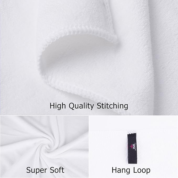 JML Microfiber Bath Towels, Bath Towel Sets (6 Pack, 27" x 55") - Extra Absorbent and Fast Drying, Multipurpose White Microfiber Towel for Bath, Beach, Pool, Sports, Yoga-FlexoryFit