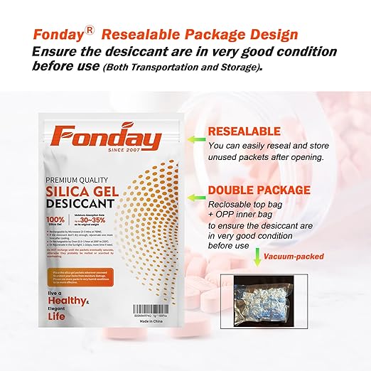 2Gram 2500Packets Fonday Food Grade Silica Gel Packs Desiccants Moisture Absorbers Desiccants Packets Dehumidifier Packs