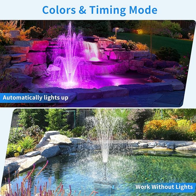 Antfraer Pond Filter with LED Lights, RGB Pond Filter with 660GPH Pump Fountain Kit, Filter Box with RGB Auto-Cycle LED Lights & 3 Spray Modes for Outdoor Ponds Clean Clear and Build Water Features