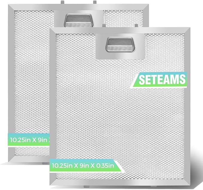 S97018029 Range Hood Filter Replacement - 10.25"x9" Aluminum Frame & Mesh with Stainless Steel Clips - 2 Pack by seteams