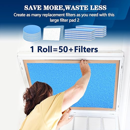 MERV 8 Air Vent Filters, 20" x 90"Cut to Fit Air Filter Material (80+ Filters),Electrostatic Triple Vent Filter for Floor, Ceiling, HVAC & RV Vents, Includes 48 Adhesive Hook Tape
