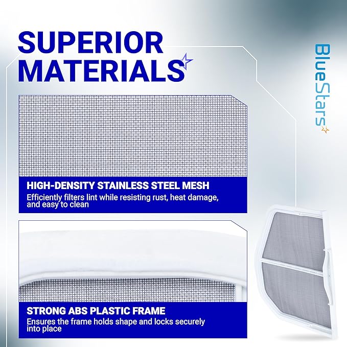 [UPGRADED] BlueStars W10120998 Dryer Lint Screen Filter – Durable Stainless Steel – Compatible with Whirlpool, Kenmore, Maytag, Roper & Sears – Replaces W10049360 PS1491676 8066170 W10049370 AP3967919