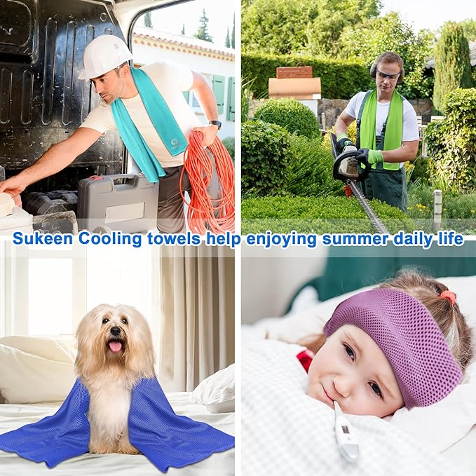 Sukeen Cooling Towel (40"x12"), Ice Towel Sets,Soft Breathable Chilly Towel,Microfiber Towel for Yoga,Sport,Running,Gym,Workout,Camping,Fitness,Workout & More Activities, 8 Pack-FlexoryFit