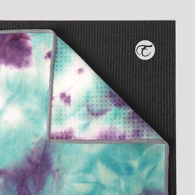 Eunzel 2 Pack Yoga Hand Towel，Microfiber Towel with Grip Dots Sweat Absorbent Non-Slip for Hot Yoga, Pilates and Workout 24" x16"，Purple & Blue/Green & Purple (2 Pack)-FlexoryFit