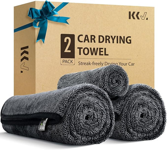 KKV 2-Pack Microfiber Towels (35"x 24") Extra Large Ultra Absorbent Drying Towel for Cars and Trucks, Without Streaks, Scratches, or Water Spots-FlexoryFit
