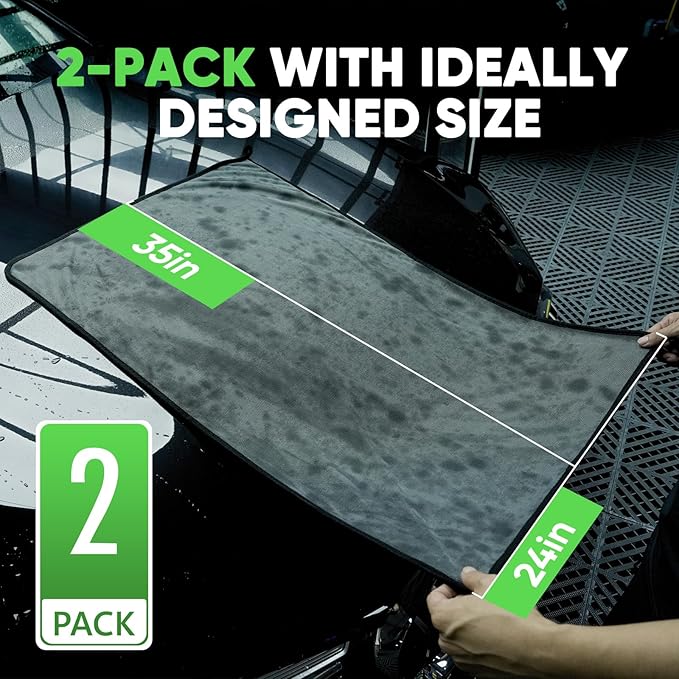 KKV 2-Pack Microfiber Towels (35"x 24") Extra Large Ultra Absorbent Drying Towel for Cars and Trucks, Without Streaks, Scratches, or Water Spots-FlexoryFit