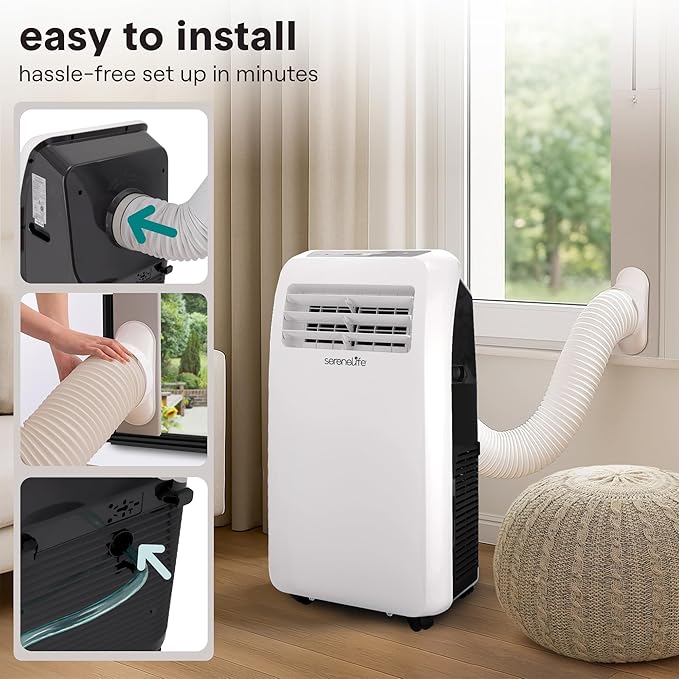 SereneLife SLPAC12 Small Remote Control, Window Mount Exhaust Kit Air Conditioner 12,000 BTU with Built-in Dehumidifier-Portable AC Unit for Rooms Up to 550 Sq Ft, White