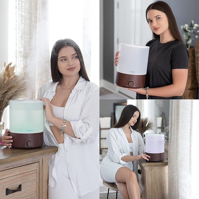 BlueHills Premium 4000 ml XL Essential Oil Diffuser 4L 4 Liter 70 Hour Run Humidifier Aromatherapy 1 Gallon Big Capacity High Mist Output for Extra Large Room Home Mood Lights Dark Wood Grain E402