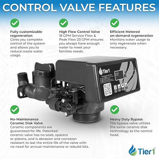 Tier1 Whole House Water Softener System 32,000 Grain High Efficiency with Sediment Pre-Filter | Pre-Filled Mineral Tank with 1 Cubic Foot of Cation Resin | Home Water Filtration System