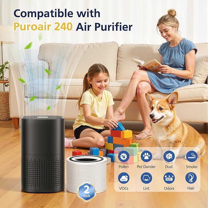240 Replacement Filter Compatible with PuroAir 240 Air Purifier and HEPA 14 Air Purifier, 3-in-1 Hepa 14 and Activated Carbon HP-14 filter for 99.97% Air Pollutants, Odor and Smoke, 2 Pack