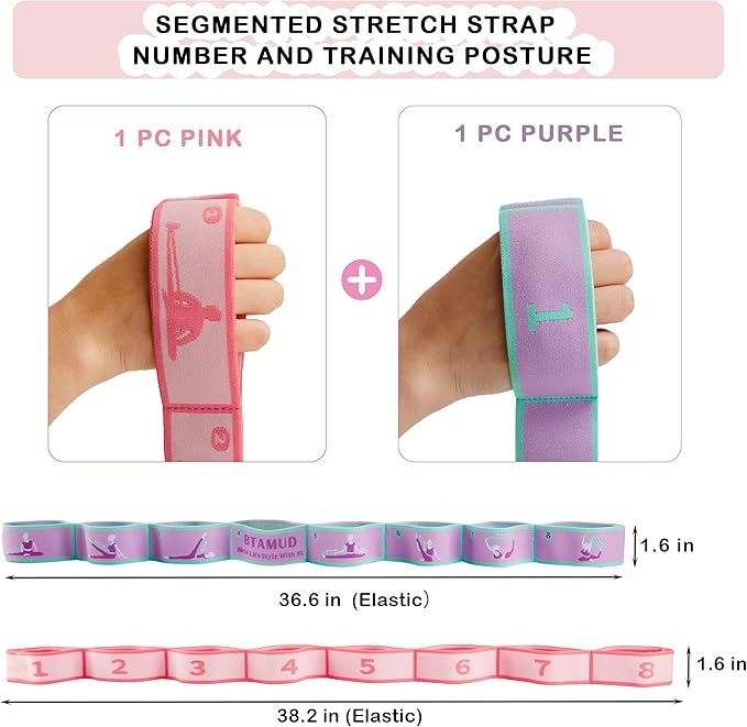2 PCS Stretch Strap for Kids Dance Elastic Band for Children Gymnastics Stretching Strap Kids Stretching Bands Multi-Loop Adjustable Exercise Bands Stretching Resistance Ballet Bands -8 Loops-FlexoryFit