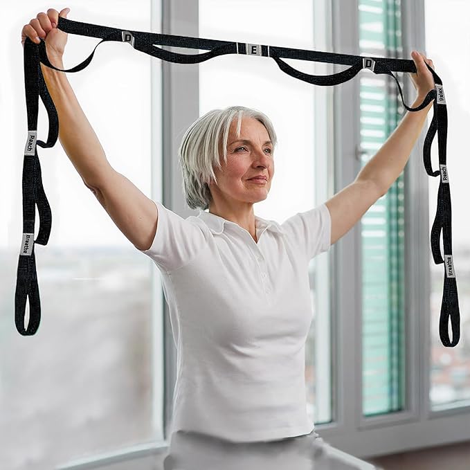 Stretching Strap Yoga Strap with 10 Loops, Non-Elastic Stretch Band for Physical Therapy, Flexibility, Exercise, Pilates, Dance & Gymnastics Workout-FlexoryFit
