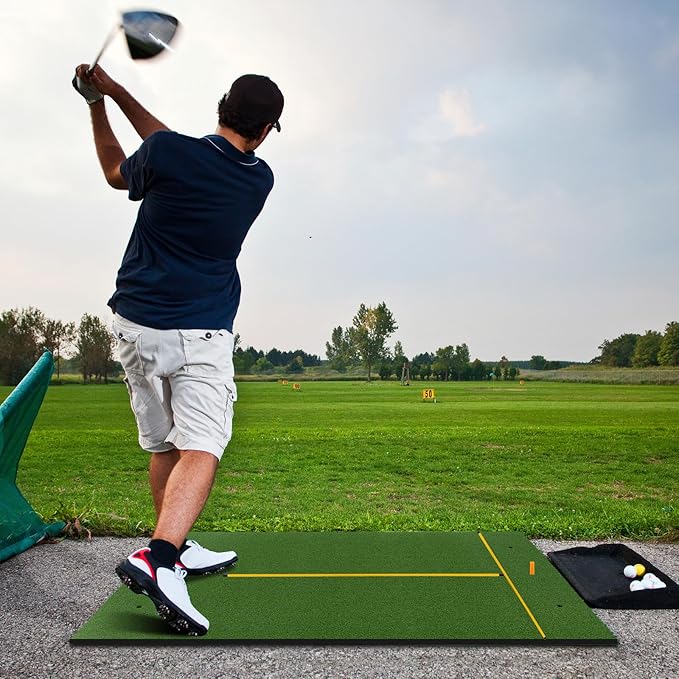 Tangkula Golf Hitting Mat, Artificial Turf Mat for Indoor/Outdoor Golf Practice Includes 2 Rubber Tees & 2 Alignment Sticks, Golf Training Mat for Home Backyard Garage
