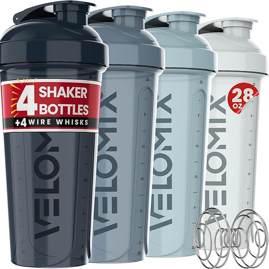 '-4 PACK 28 Oz Protein Shaker Bottle for Protein Mixes - 4x Wire Whisk | Leak Proof Shaker Cups for Protein Shakes | Protein Shaker Bottle Pack | Protein Shake Cup (Aqua Depths)-FlexoryFit