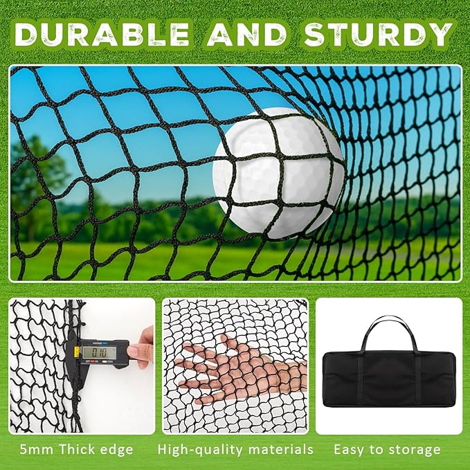 Soulchen 10 Feet Golf Batting Cage Netting Golf Practice Hitting Nets with 12 Spring Snaps 1 Storage Bag 4 Clips 1 Quick Installation Tool 1 Rope for Indoor, Outdoor & Backyard Practicing