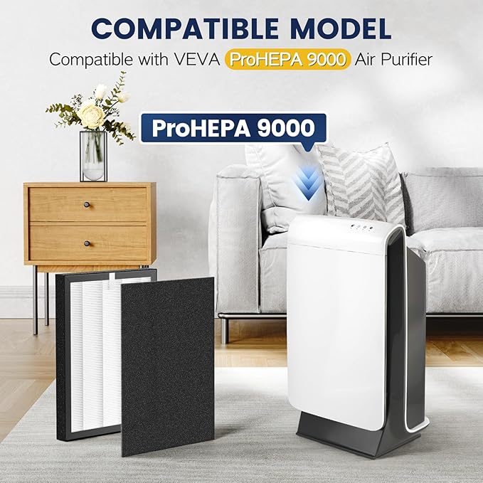 ProHEPA 9000 Replacement Filter Compatible with VEVA 9000 Air Puri-fiers, 2 Pack HEPA Replacement Filters & 8 Activated Carbon Pre-Filters