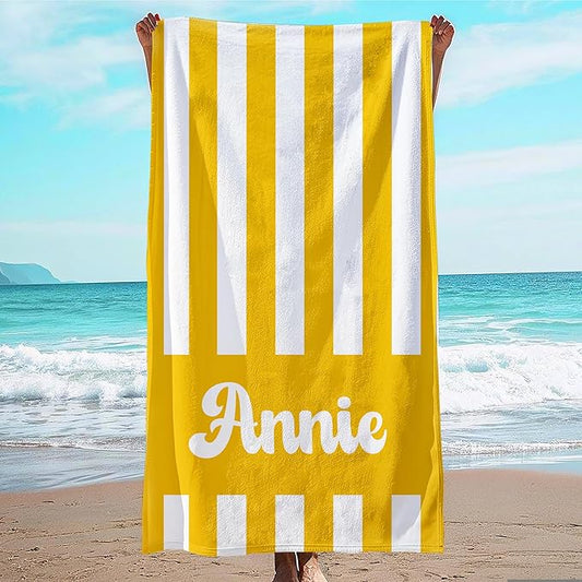 JML Personalized Beach Towel with Name, Custom Cabana Stripe Beach Towel, Customized Microfiber Pool Towel, Quick Dry & Absorbent Swim Towel for Adult,Mother's Day, Birthday, Summer Holiday,Vacation-FlexoryFit