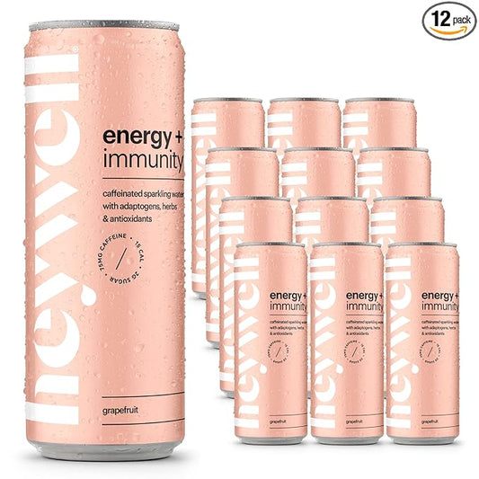 Heywell Sparkling Adaptogenic Water, Energy and Immunity, Grapefruit Flavor, 12 Fluid Ounce (Pack of 12) - Caffeinated, Organic, Non GMO, Vegan, Gluten Free, Dairy Free-FlexoryFit