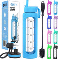FIT Strong & Healthy 32 oz Glass Water Bottle with Straw Lid, Time Marker, Sleeve & Extra Lid - Motivational, Wide Mouth 1 Liter Glass Drinking Bottle