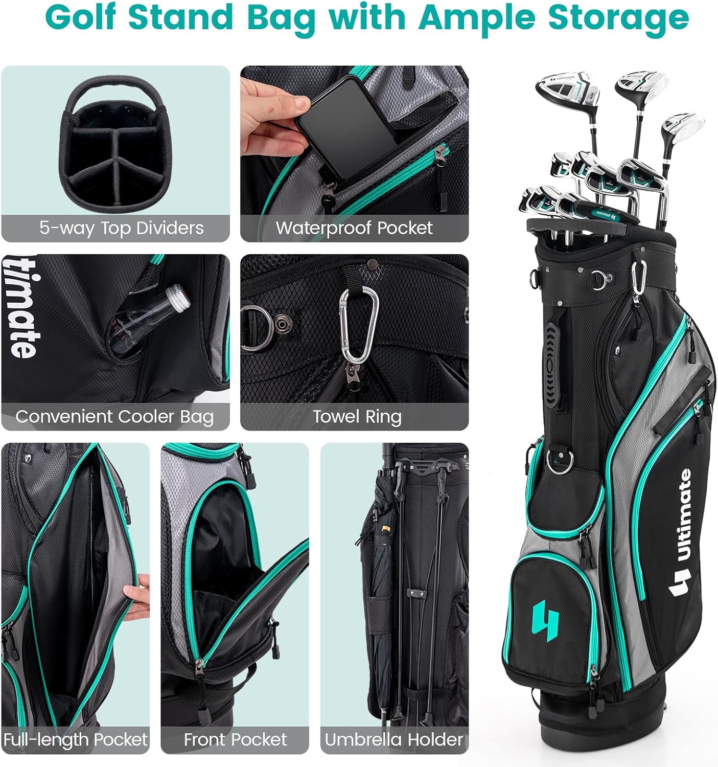 ULTIMATE Men's Complete Golf Club Set – Right-Handed, 9/11-Piece Full Set Including 460cc #1 Driver, #3 Fairway Wood, Hybrid, #6, #7, #8, #9, #P Irons, and a Precision Putter