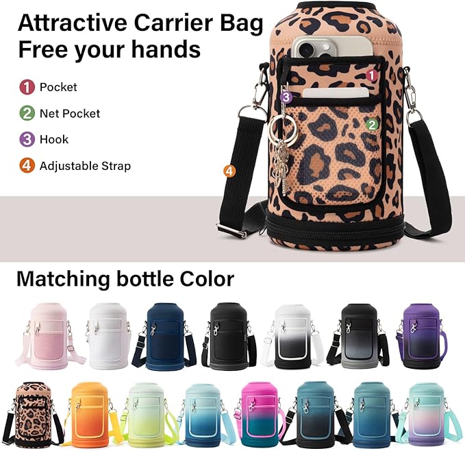 Insulated Water Bottle | Thickened Stainless Steel Vacuum Metal | Portable Sports Half Gallon Large Water Jug for Gym and Hiking with Straw, Carrier Bag, Handle Strap | BPA-Free 64 oz-FlexoryFit