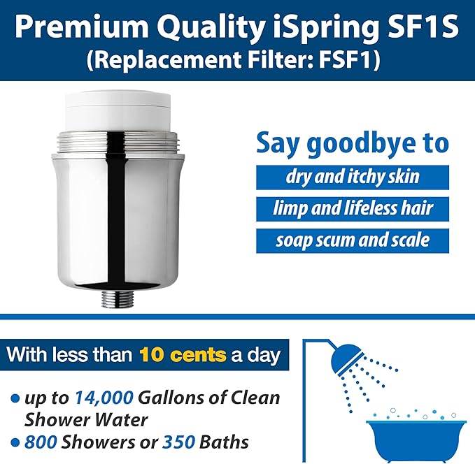 iSpring SF1S 15-Stage High Output Universal Shower Filter with Replaceable Cartridge Remove Chlorine, Sediment, and More, Chrome