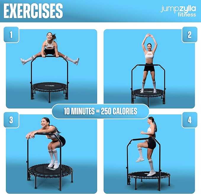 Jumpzylla Fitness Trampoline 40" or 48" | Foldable Mini Rebounder Trampoline for Adults with Bar | Durable, Quiet, Low-Impact Exercise Equipment for Indoor and Home Workouts (550 LBS Capacity)-FlexoryFit