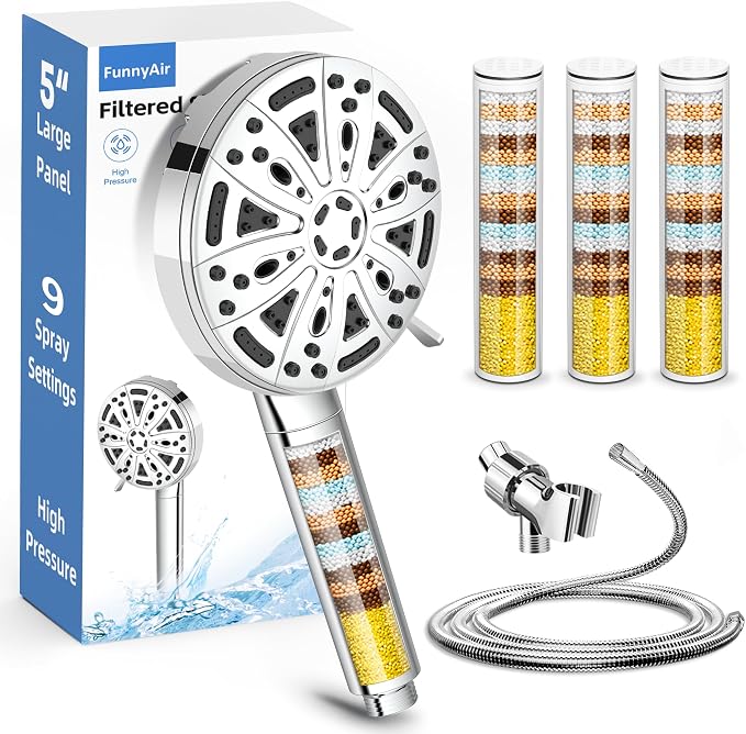 Filtered Handheld Shower Head, 9 Spray Modes High Pressure, 3 Replacement by FunnyAir