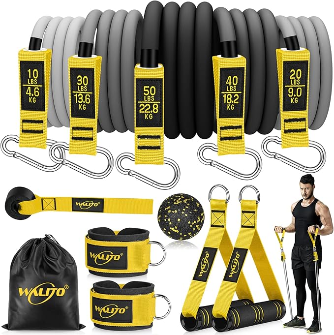 WALITO Resistance Bands Set - Exercise Bands with Handles, Door Anchor, Legs Ankle Straps, for Heavy Resistance Training, Physical Therapy, Muscle Training, Yoga, Home Workouts-FlexoryFit