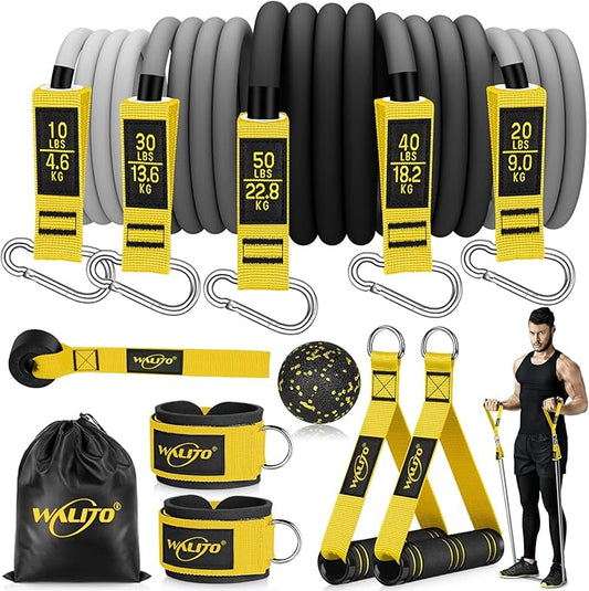 WALITO Resistance Bands Set - Exercise Bands with Handles, Door Anchor, Legs Ankle Straps, for Heavy Resistance Training, Physical Therapy, Muscle Training, Yoga, Home Workouts-FlexoryFit