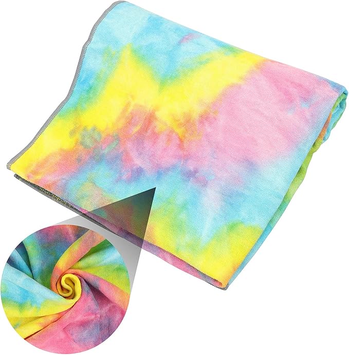 Yoga Towels Non Slip Hot Yoga Towel Skidless Waffle Texture100% Absorbent Odorless Microfiber Yoga Blanket Standard Sized 24 x72 in Mat Towel,for Hot Yoga Bikram Pilates (Pink & Blue & Yellow)-FlexoryFit