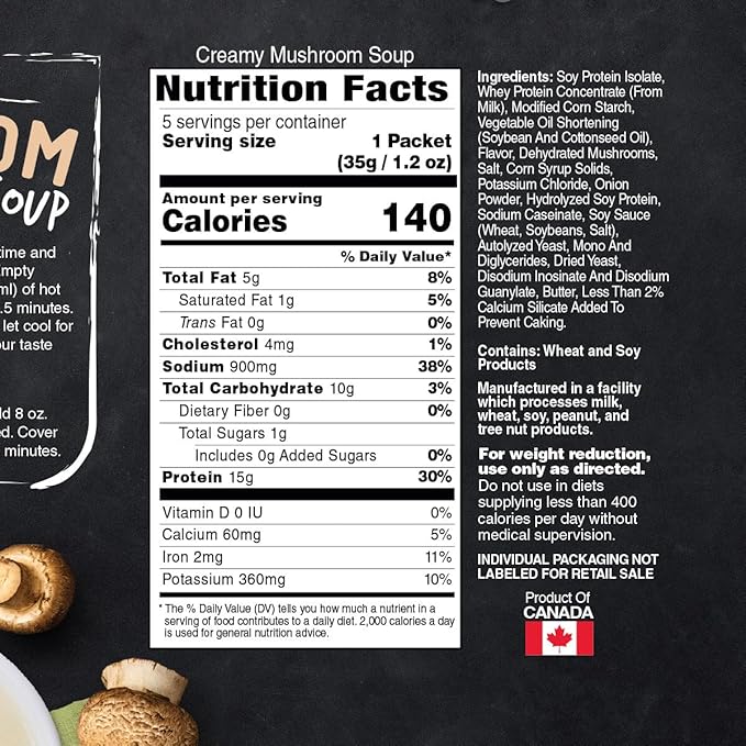 Inspire Creamy Mushroom 15g Protein Instant Soup by Bariatric Eating (5 Packets)-FlexoryFit