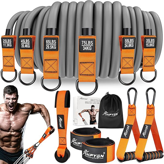 HPYGN Resistance Bands, Heavy Exercise Bands with Handles, Fitness Bands for Working Out, Workout Bands for Men, Weight Bands Set for Muscle Training, Strength, Slim, Yoga, Home Gym Equipment-FlexoryFit