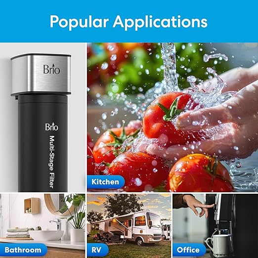 Brio 16" Undersink Water Filtration System for Sink Faucet Drinking Water | 3 Stage Single Housing Filter (0.5 Micron) with Faucet | 15,000 Gallons or 2 Years | Filters Dirt, Chlorine, Lead, Mercury+