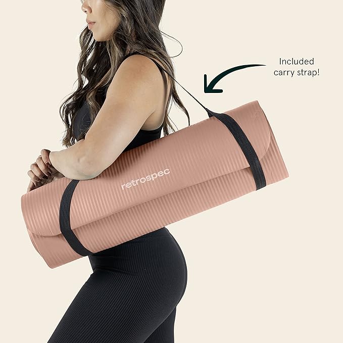 Retrospec Solana Yoga Mat 1/2" Thick w/Nylon Strap for Men & Women - Non Slip Exercise Mat for Yoga, Pilates, Stretching, Floor & Fitness Workouts-FlexoryFit