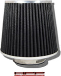 Cold Air Intake Black 3" / 76 mm Inlet Reusable Quality Universal Clamp On Cone Replacement Dry Air Filter