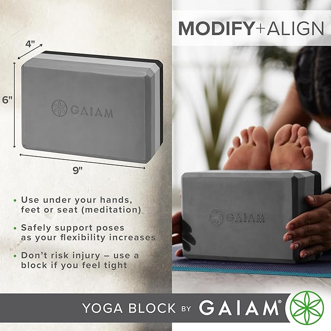 Gaiam Yoga Block - Supportive Latex-Free Eva Foam - Soft Non-Slip Surface with Beveled Edges for Yoga, Pilates, Meditation - Yoga Accessories for Stability, Balance, Deepen Stretches-FlexoryFit